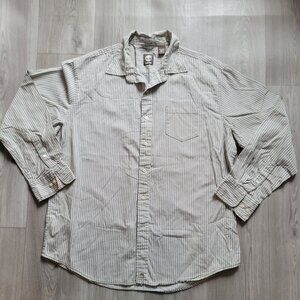 Timberland Mens Striped Button-Up Shirt XL 100% Cotton Green & White